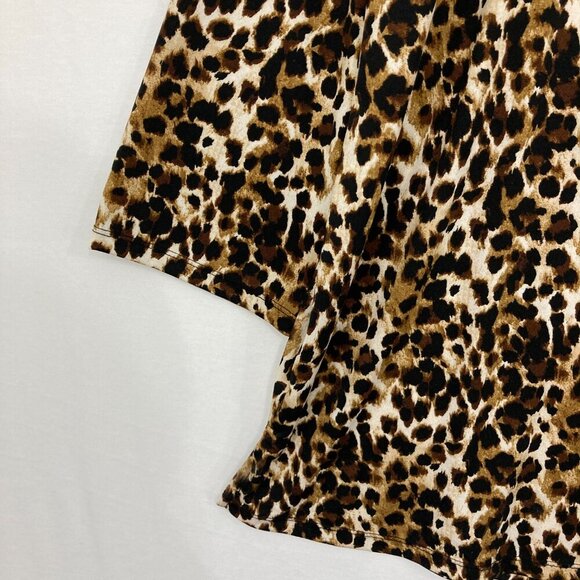 Ellen Weaver size 2X Black Brown Leopard Print Keyhole Stretch Knit Pullover Top - Picture 4 of 10